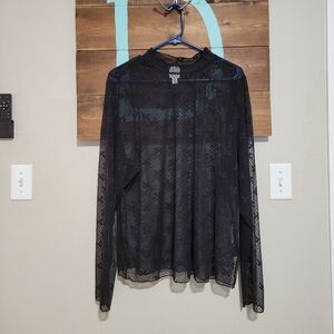 Maeve By Anthropologie Black Sheer Mesh Bow Tie Mockturtleneck Top Size 3X